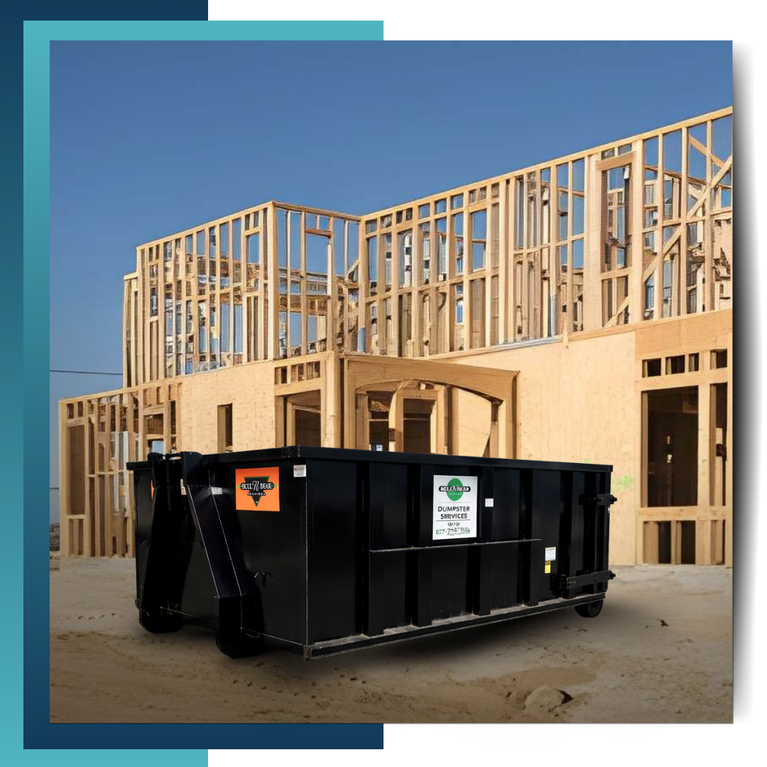 Bull N Bear Dumpster parked in front of a house