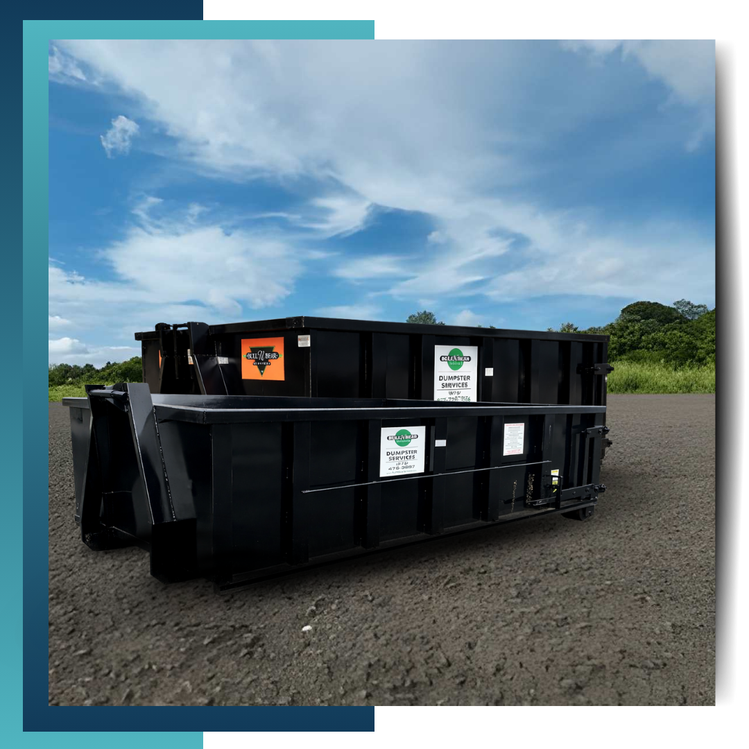 Bull N Bear Dumpster truck in front of a house