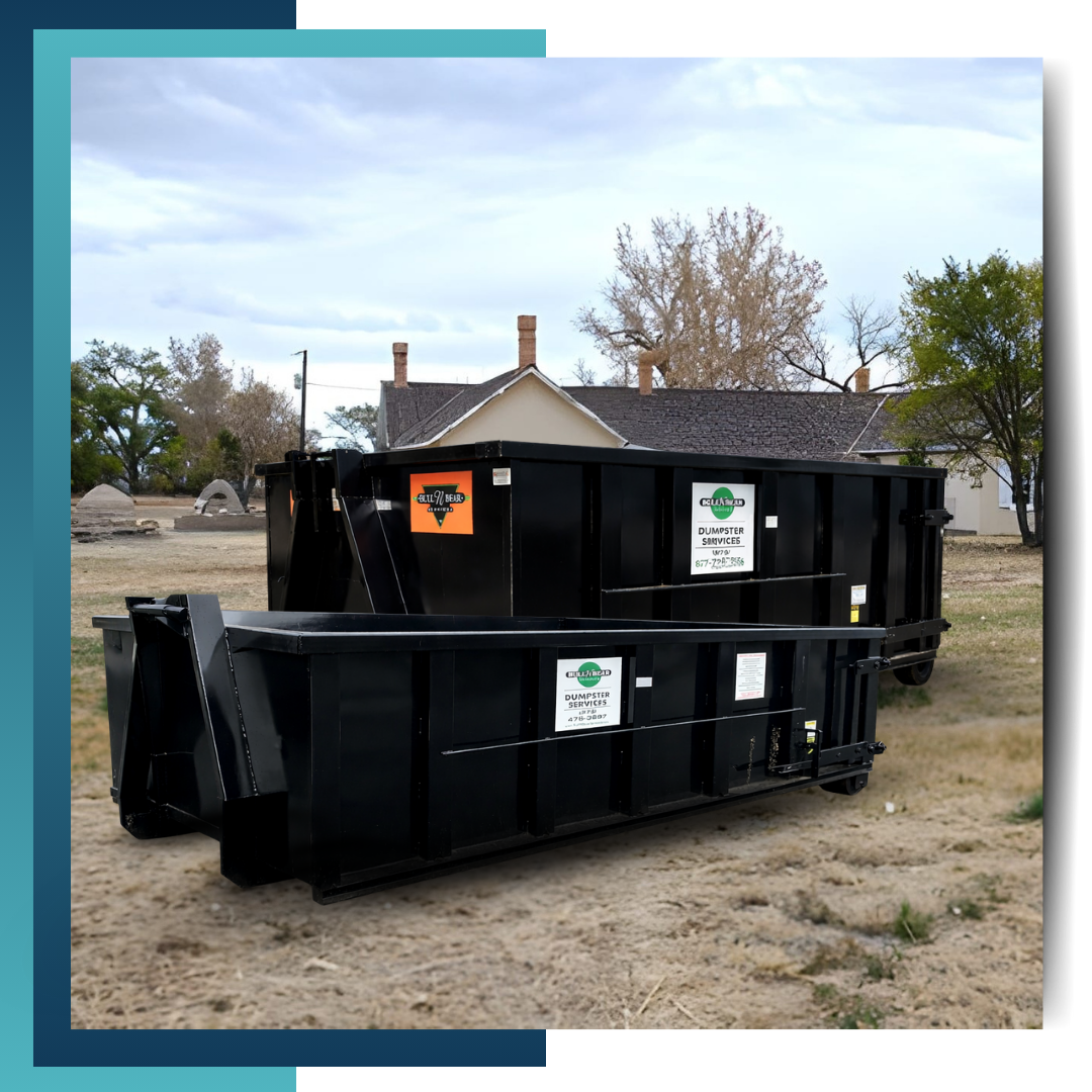 Bull N Bear Dumpster truck in front of a house