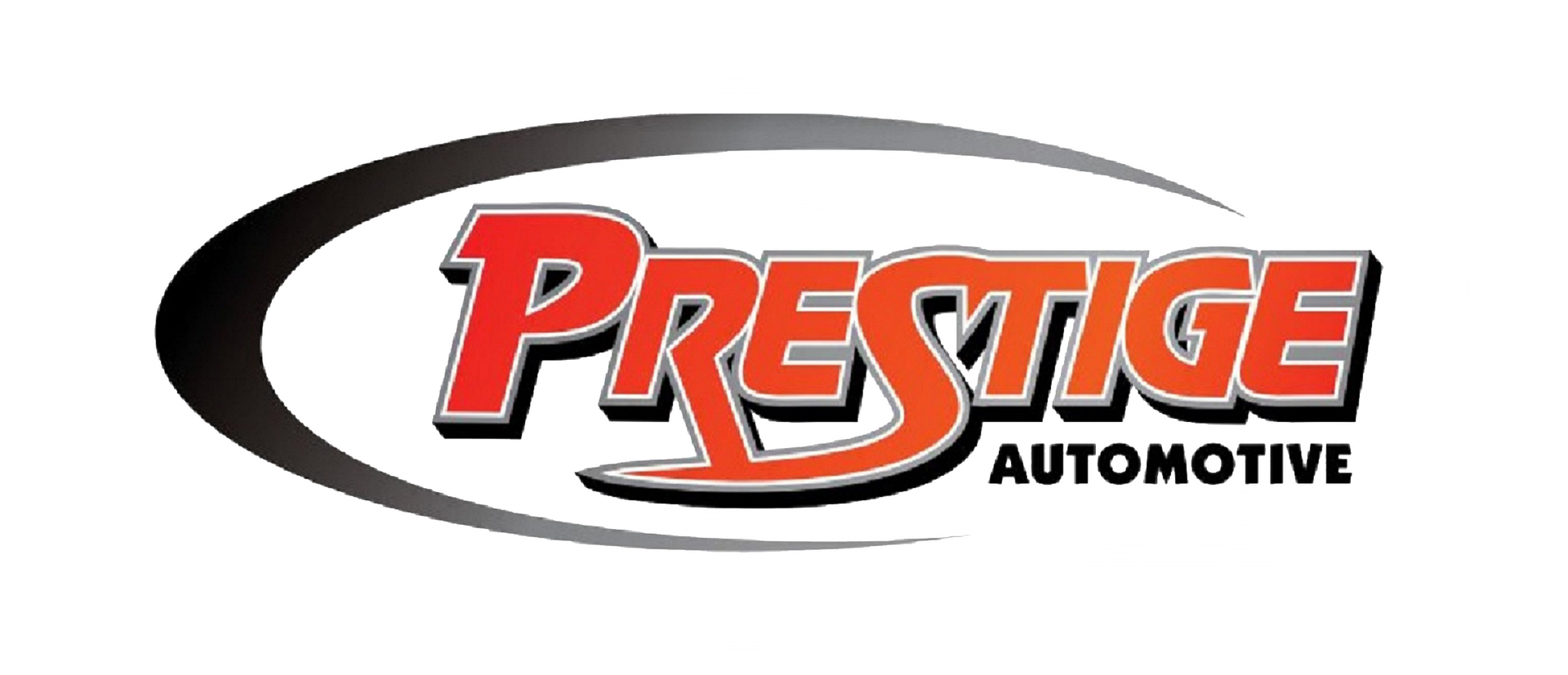 The logo for prestige automotive is red and black on a white background.