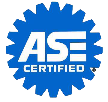 The ase certified logo is blue and white with a gear in the middle.