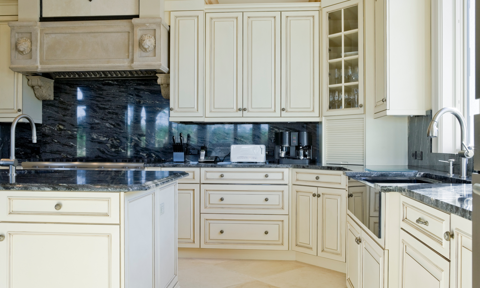 a photo of a completed kitchen remodel which has been designed to look like a farm style kitchen.