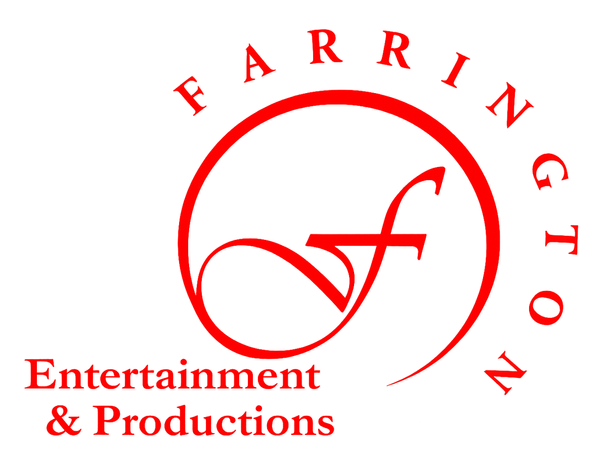 Red logo for Farrington Entertainment & Productions, featuring a stylized
