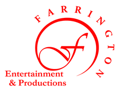 Red logo for Farrington Entertainment & Productions, featuring a stylized 