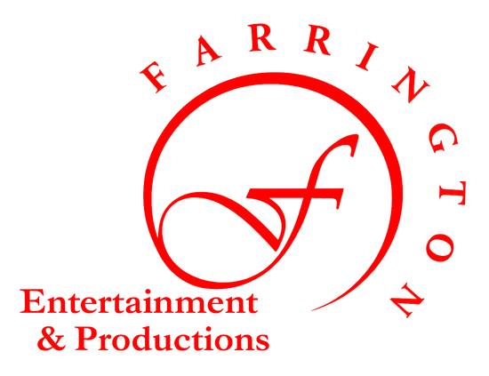 Red logo for Farrington Entertainment & Productions: stylized 