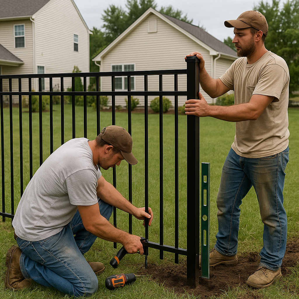 Team installing an aluminum fence in Montville Township