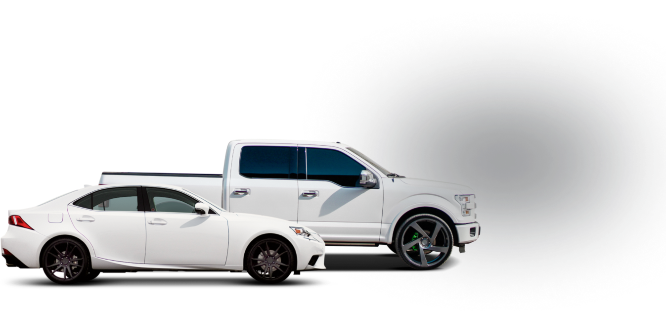 White sedan beside white pickup truck on a white background, showing a side-profile comparison | Shell Annandale Service