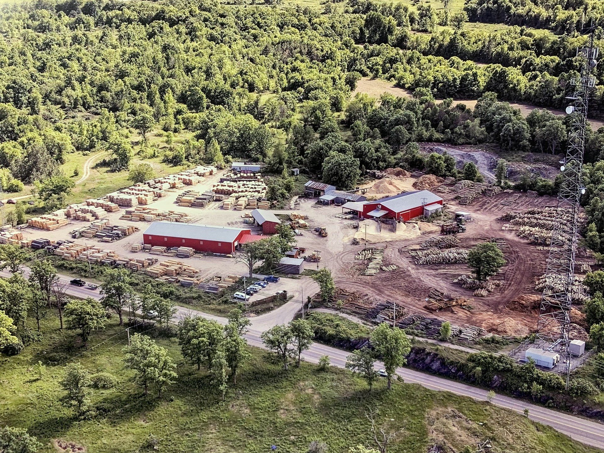 ariel view of large lumberyard