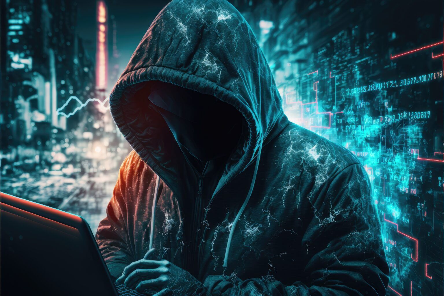 A man in a hoodie is using a laptop computer.