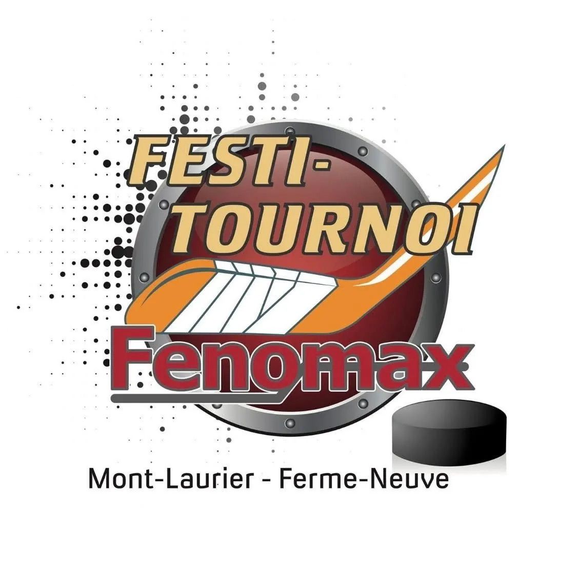 Logo du tournoi de hockey Festi-Tournoi Fenomax de Mont-Laurier et Ferme-Neuve, représentant un bâton et une rondelle de hockey.