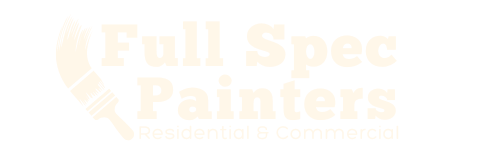 A white logo for full spec painters on a white background.