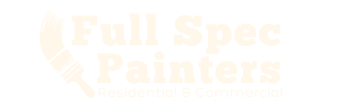 A white logo for full spec painters on a white background.