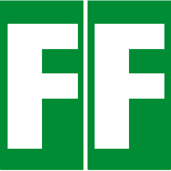 Two green rectangles, each with a white letter 