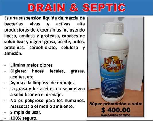 DRAIN & SEPTIC: limpia drenajes a base de bacterias vivas y activas