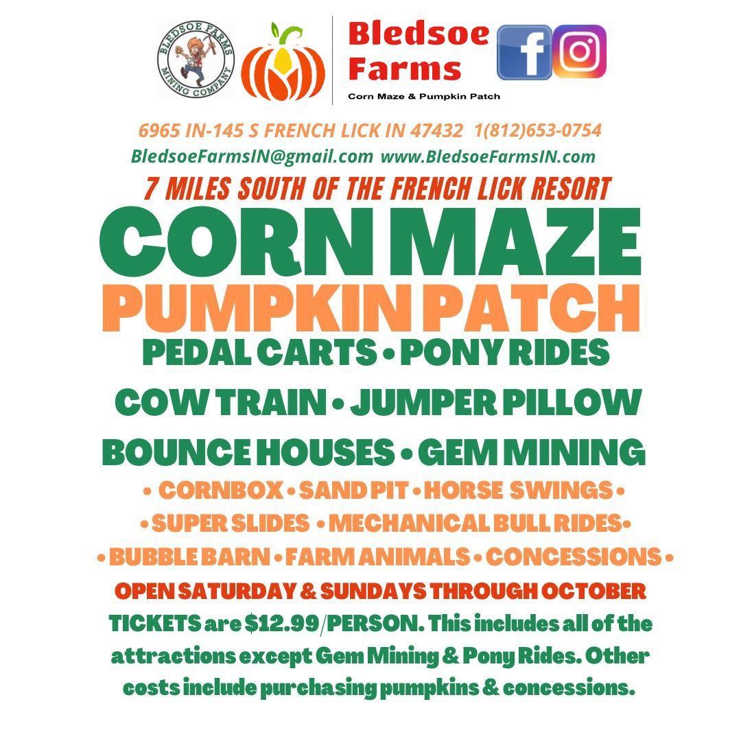 A poster for bledsoe farms corn maze pumpkin patch