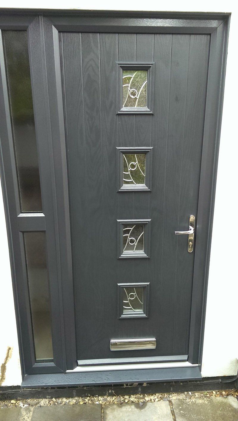 Composite door-4 square style and side panel in grey in Coleorton
