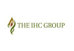 a logo for the ihc group with a flame on a white background .