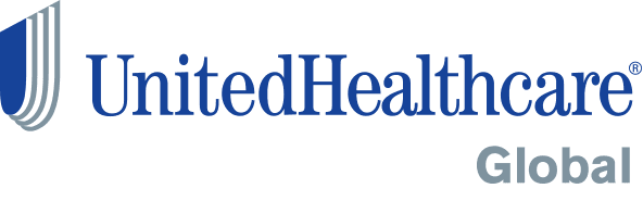 the logo for united healthcare global is blue and white .