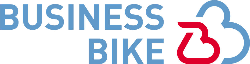 Logo für Business Bike mit blauem Text und einem rot-blauen stilisierten Symbol.