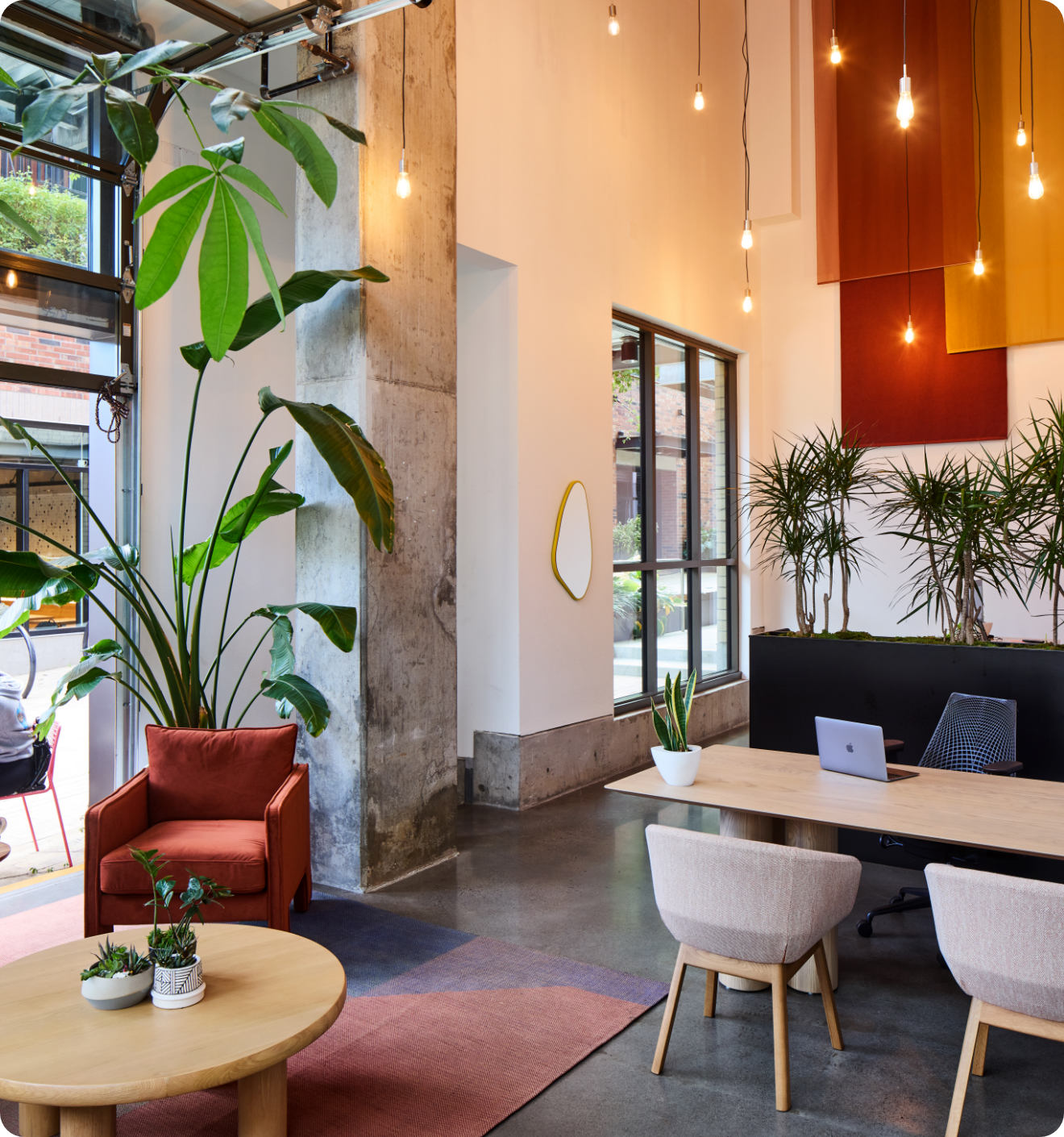 Seating area with plants.