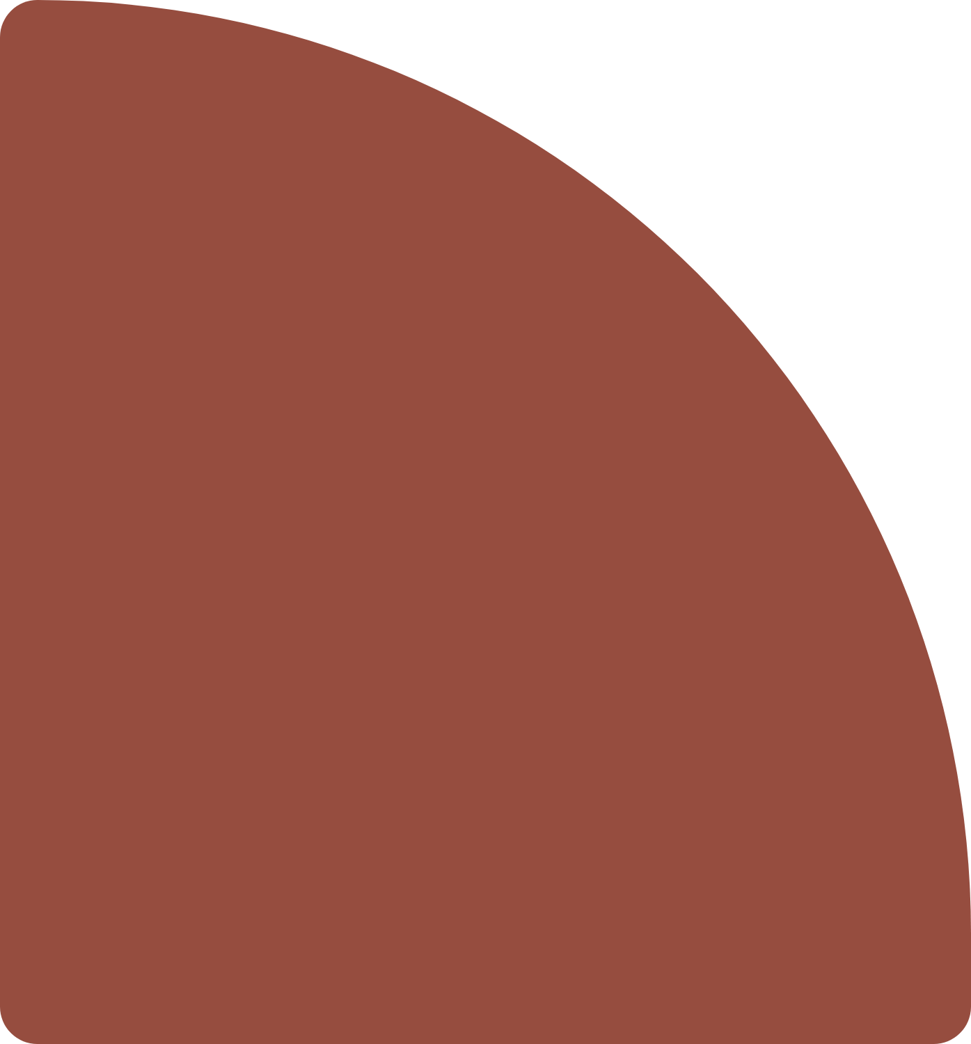 A brown quarter-circle shape on a white background