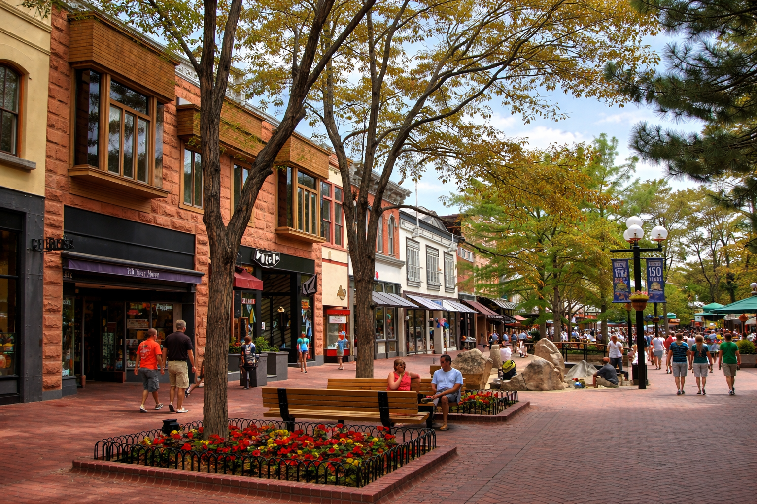 Boulder, CO, Downtown street during spring