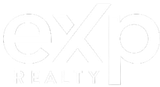 A blue and orange logo for exp realty