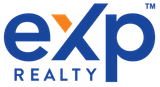 A blue and orange logo for exp realty