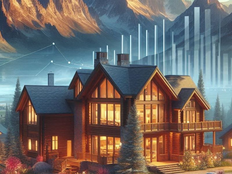 A living room in an Aspen timeshare with a fireplace and a view of mountains