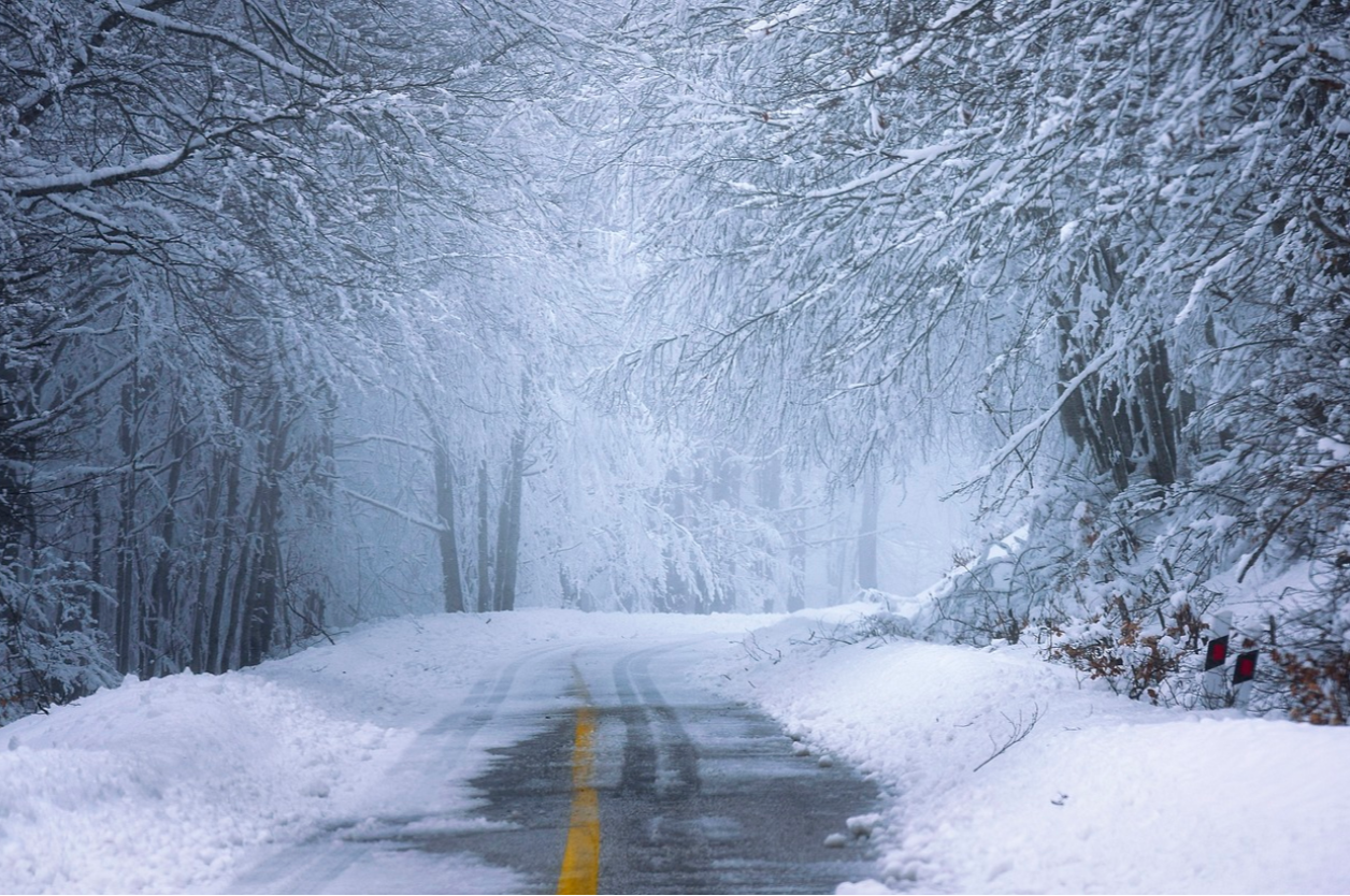 snow-covered road on the way to Breckenridge CO