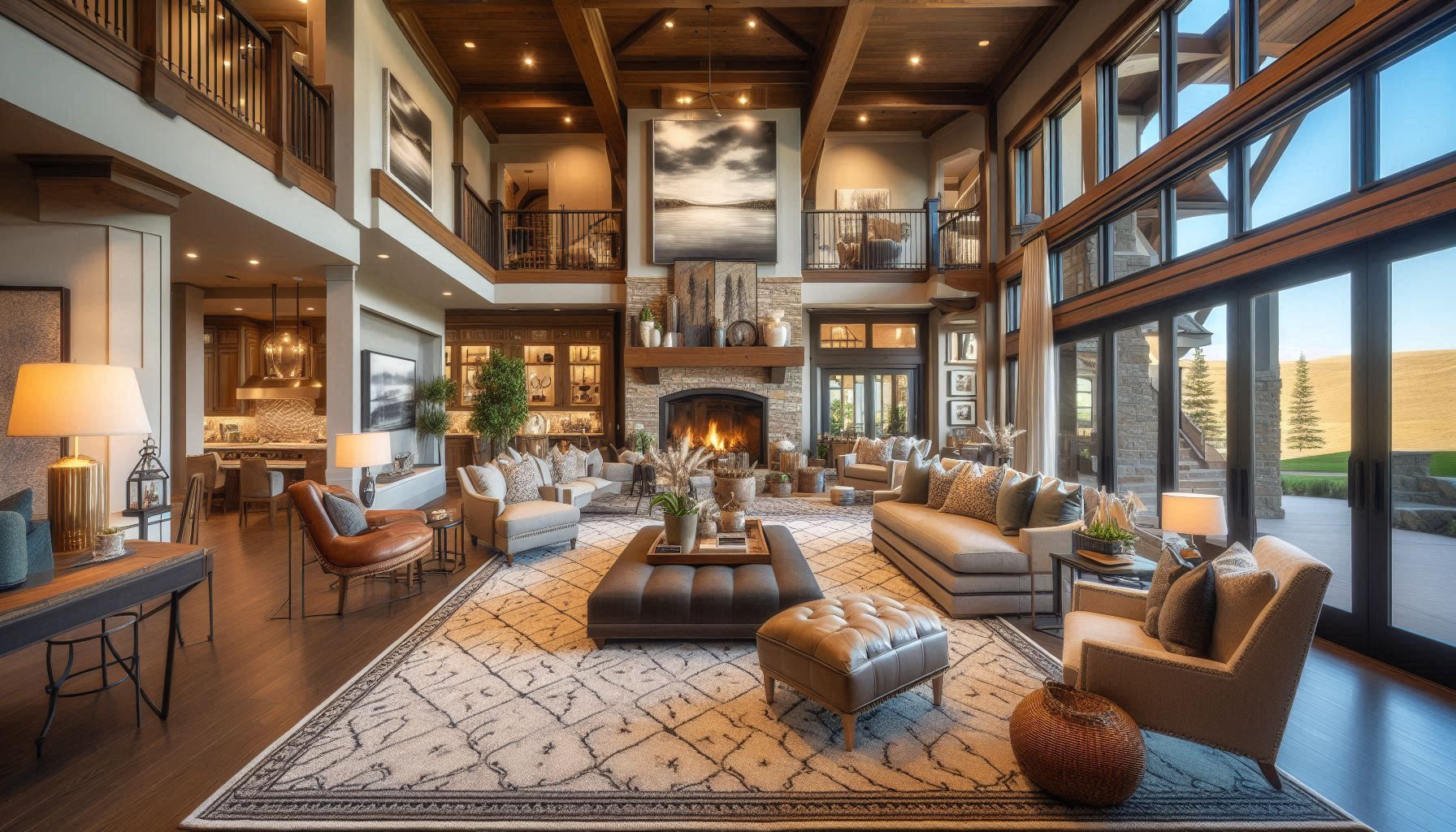 A large living room in Colorado filled with furniture and a fireplace 