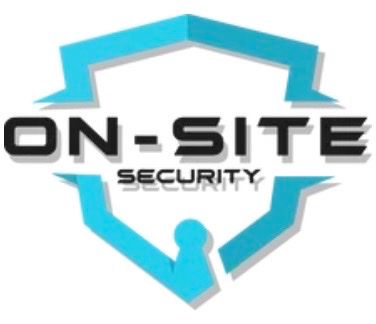 a logo for on-site security with a blue shield