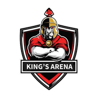 a logo for king 's arena with a lion wearing a helmet 