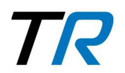 A blue and black tr logo on a white background