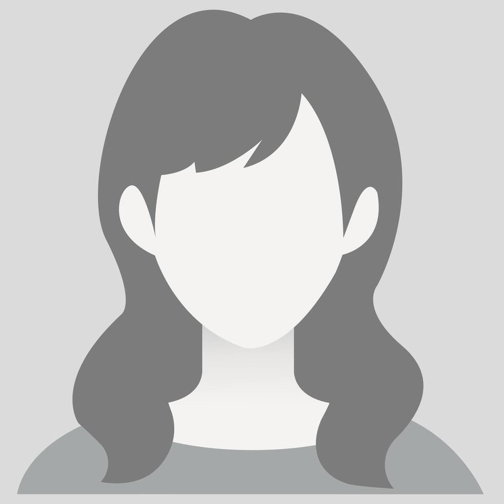 Woman with long wavy hair, gray outline, light gray face and shirt.