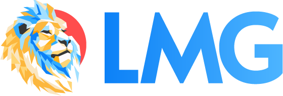 A logo for lmg with a lion on it