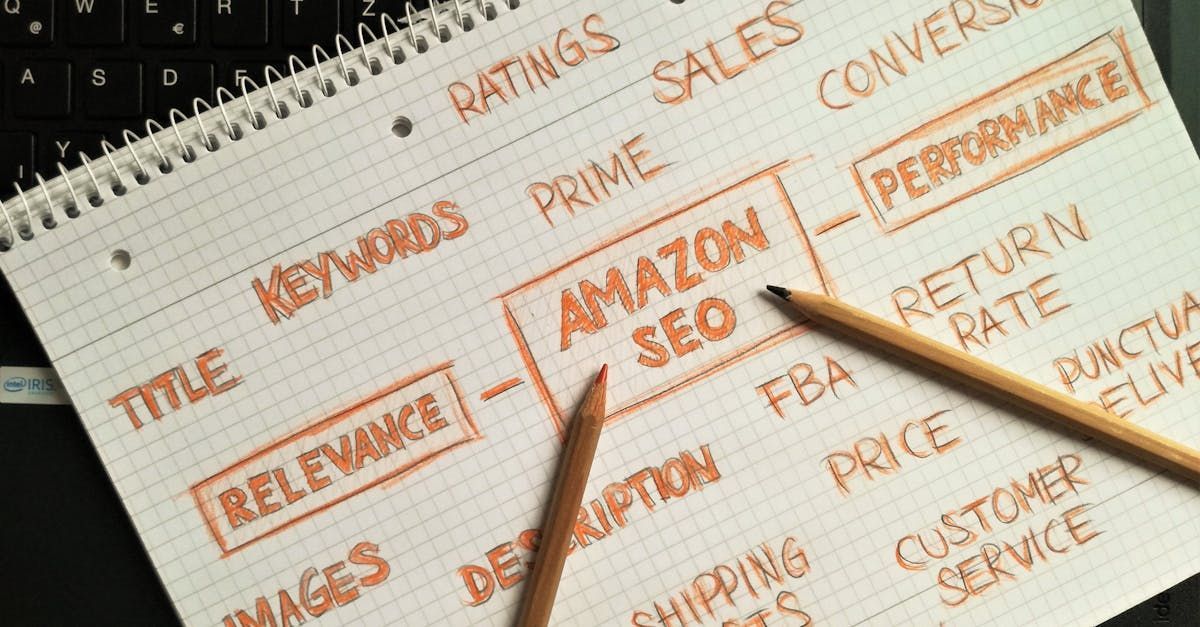 A notebook with a pencil on top of it that says amazon seo