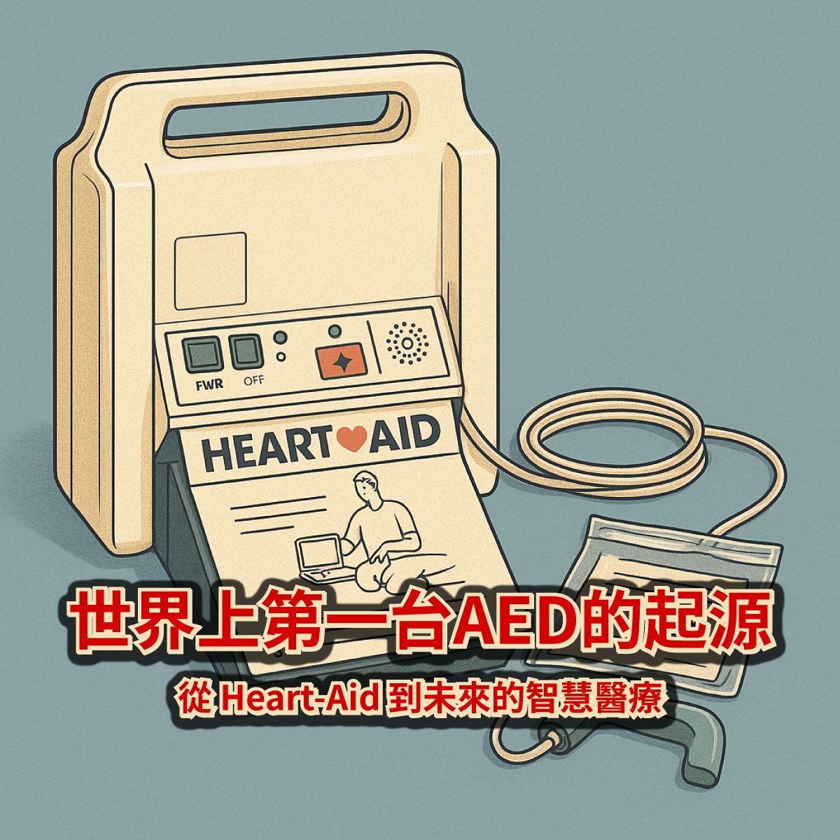 世界上第一台AED 插畫圖