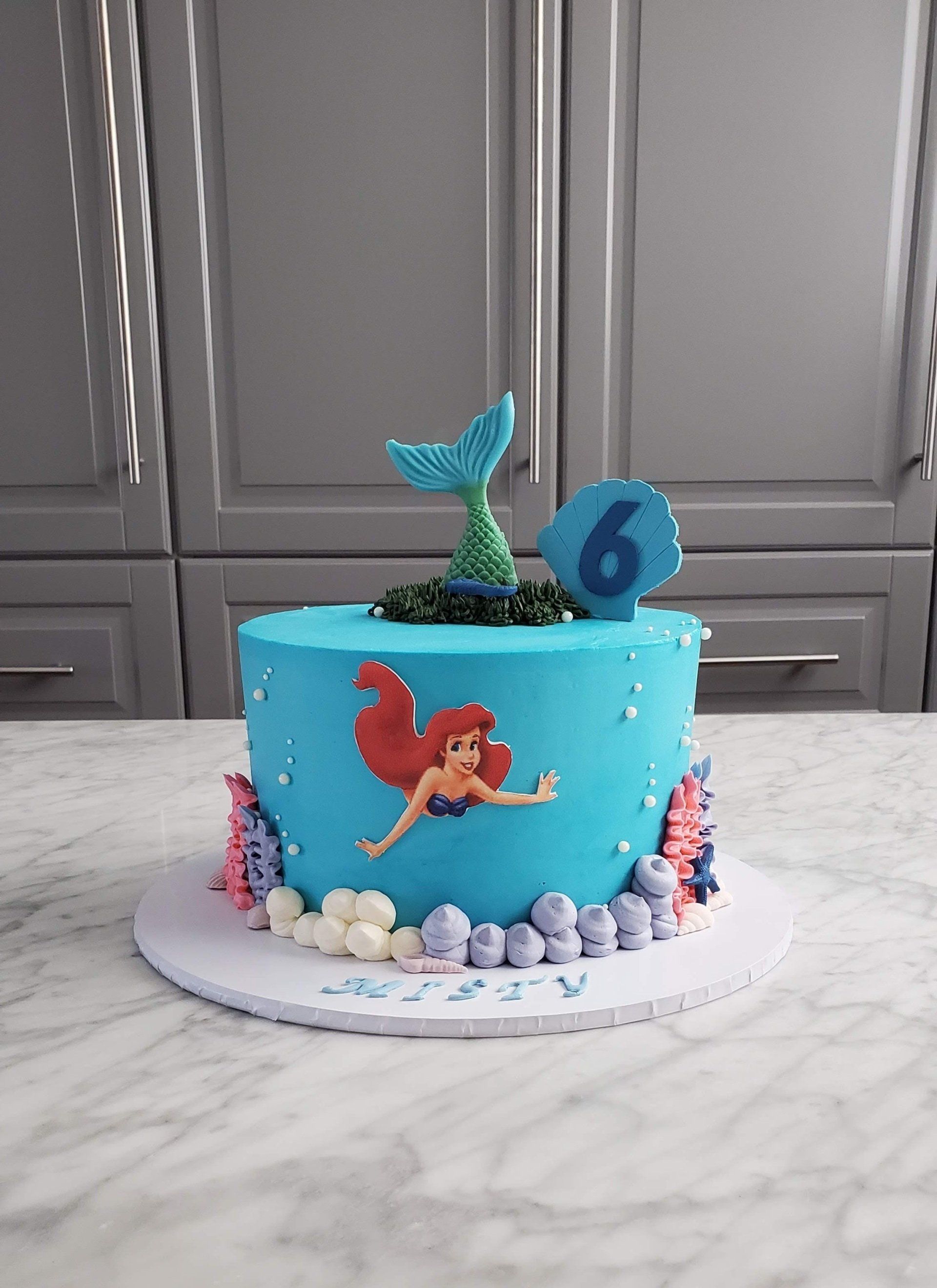 blue little mermaid cake