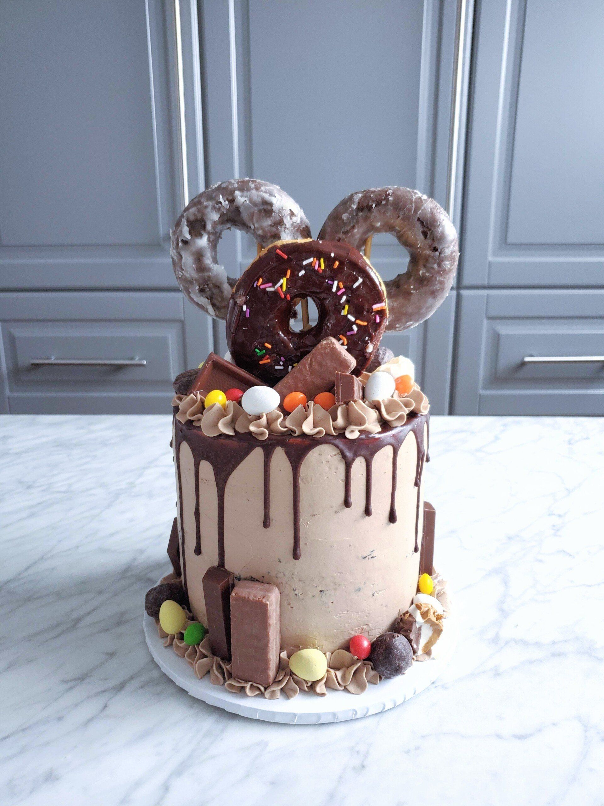 chocolate cake with donuts