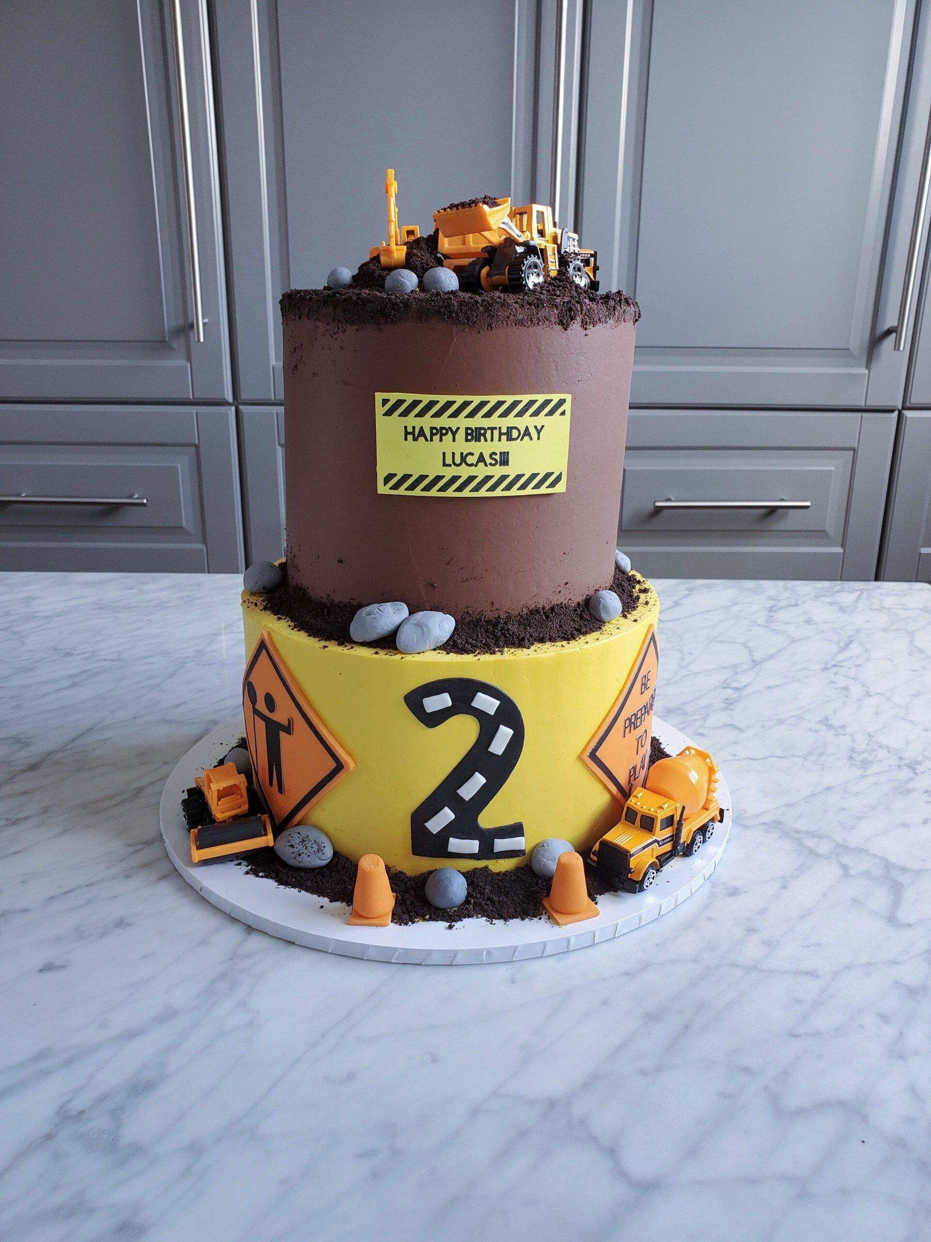 two tier construction cake