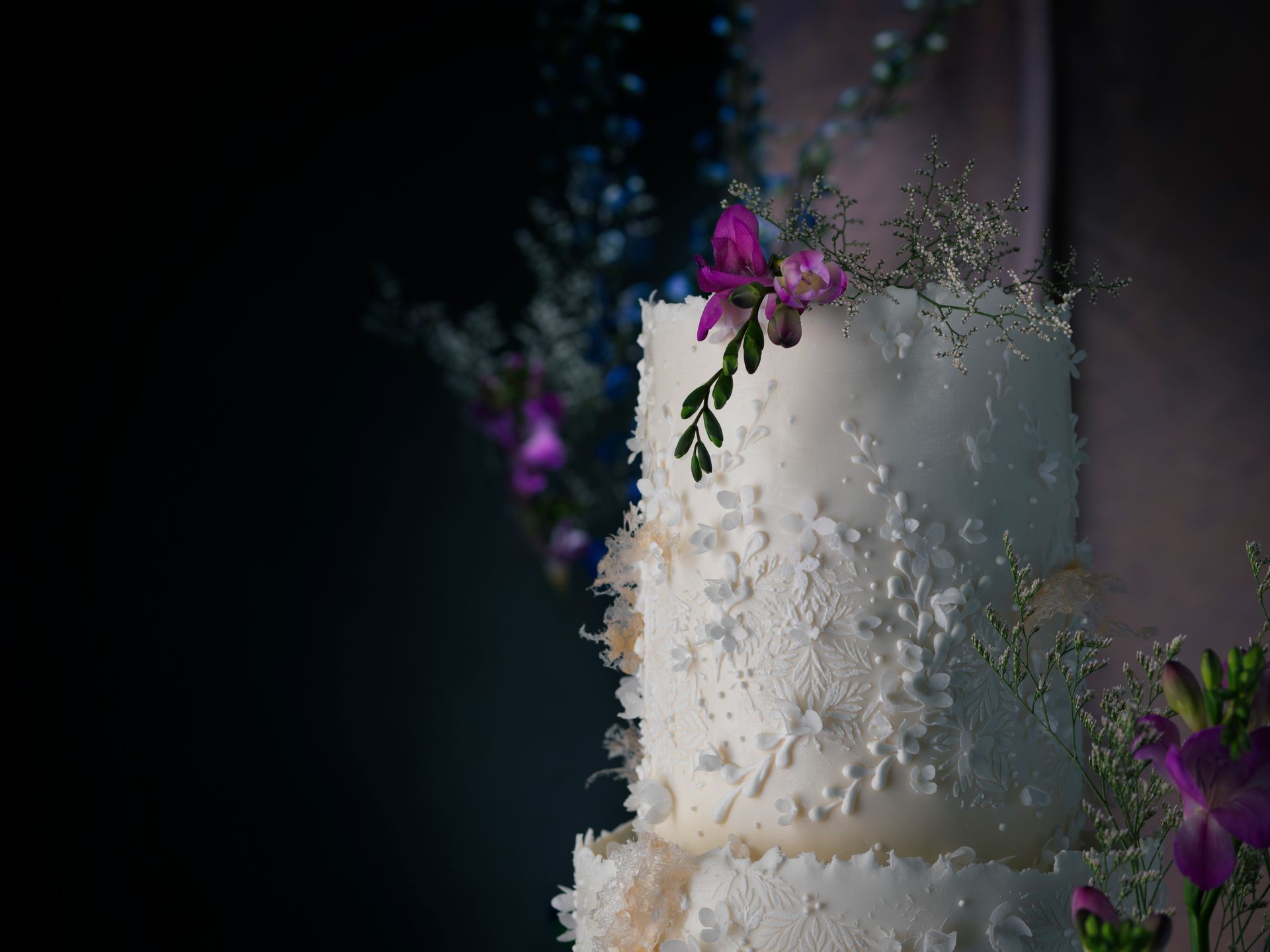 white cake with florals