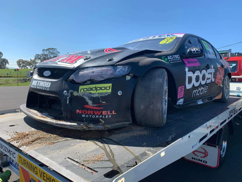 Boost Mobile Racing Car Crash — Trade & General Towing in Raymond Terrace, NSW