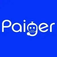 The paiger logo is on a blue background with a smiling face.