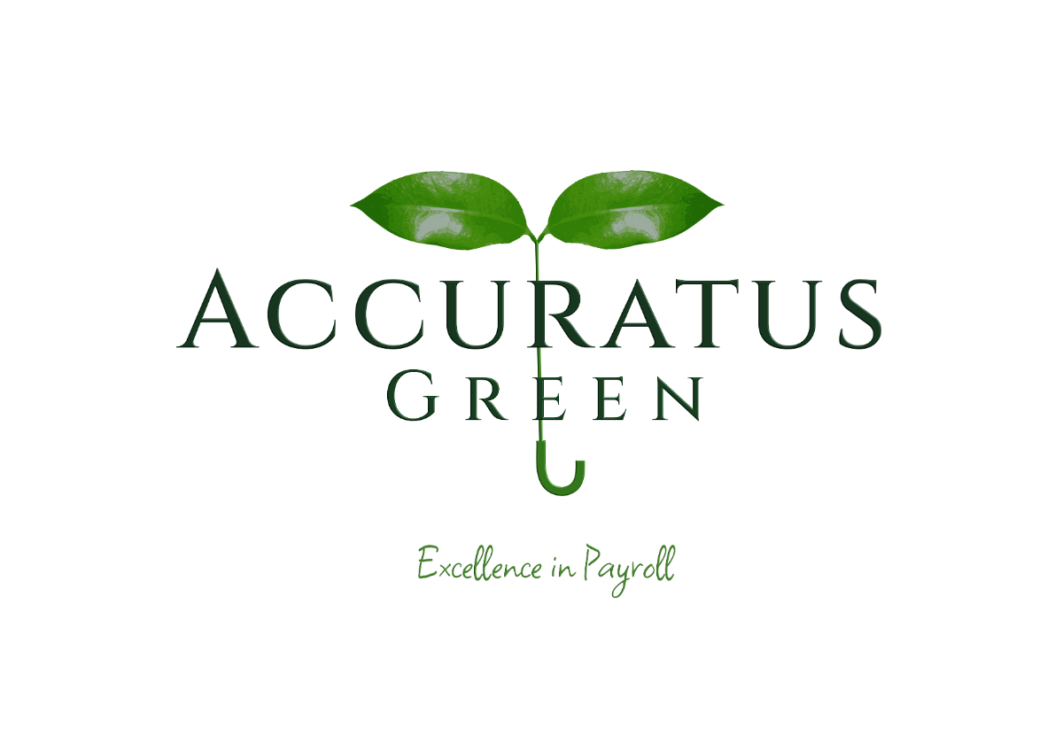 A logo for accurate green with a plant growing out of an umbrella