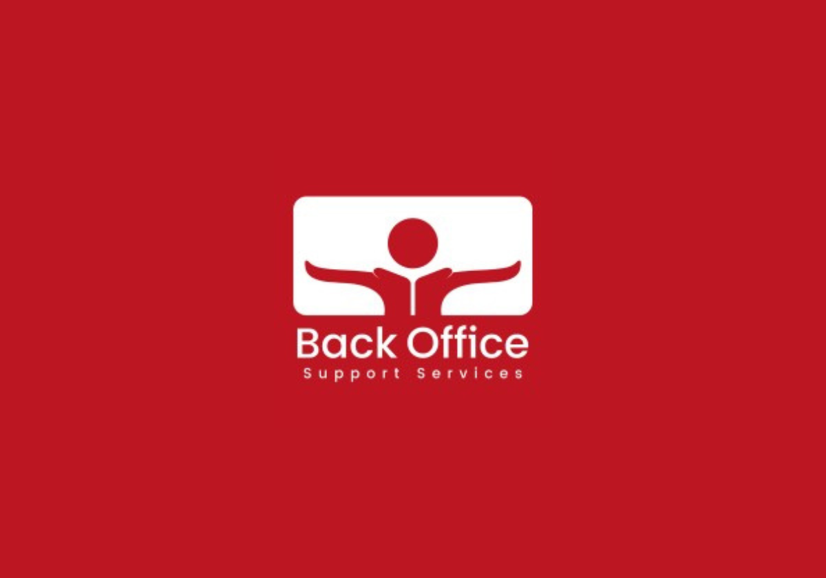 A logo for back office support services on a red background