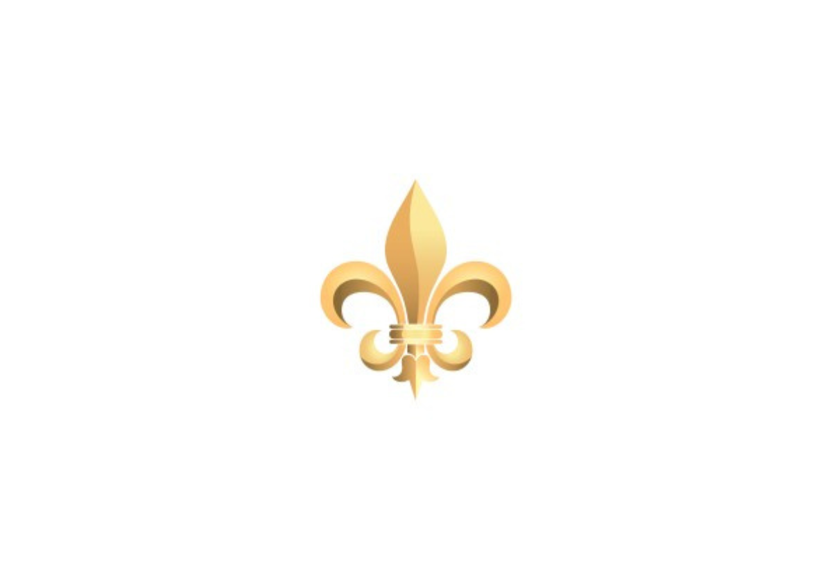 A gold fleur de lis on a white background.