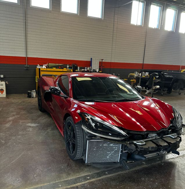 Collision repair process actively being completed
