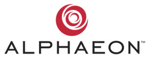 Logo for Alpaheon, featuring a red swirl graphic above the company name in black text.