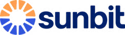 Sunbit logo: Blue text with a stylized sun in orange and blue.